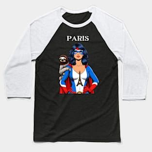 Paris Female Comic Book Superhero Sloth Baseball T-Shirt